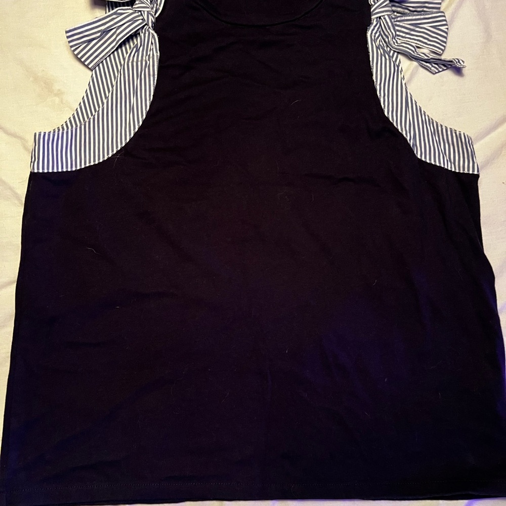 Chic Black Top with Striped Bow Sleeves